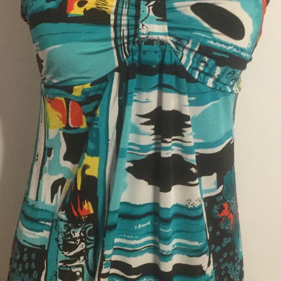 Dots Blue Multicolor Print Halter With Wooden Beads Tie Top NWT - Picture 3 of 9